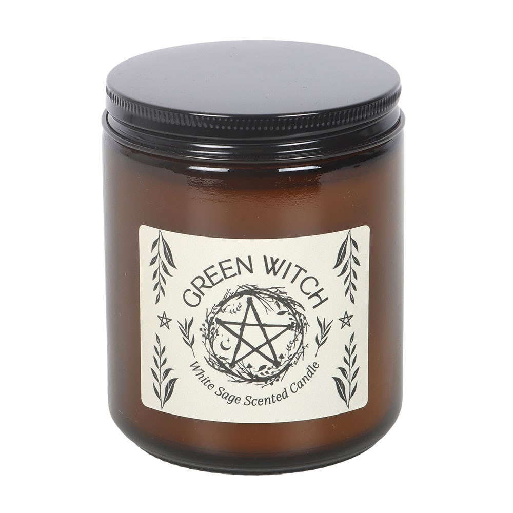 Something Different - Green Witch White Sage Amber Glass Scented Candle - Brown